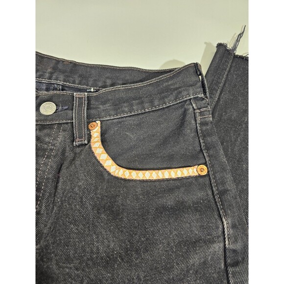 DMS Women's 27x32 Vintage Levi's 501 Black Painted Embellished Black Jeans Denim - Picture 5 of 11